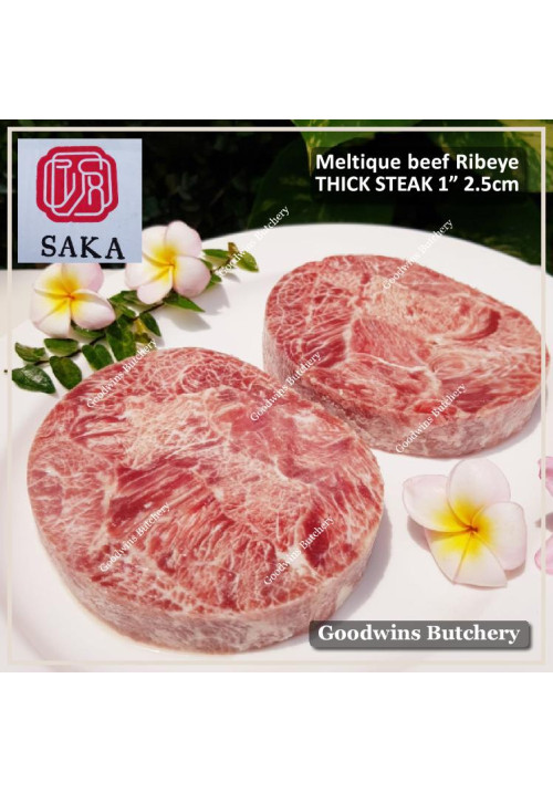 Beef RIBEYE Scotch-Fillet CubeRoll MELTIQUE meltik (wagyu alike) frozen Australia SAKA steak 2.5cm 1" (price/pc 400g)